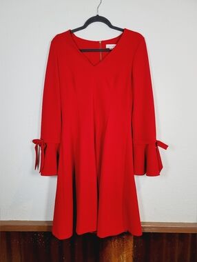 strapless open back dress Calvin Klein Scuba Crepe Trapeze Dress with Neck Tie  Strawburry17
